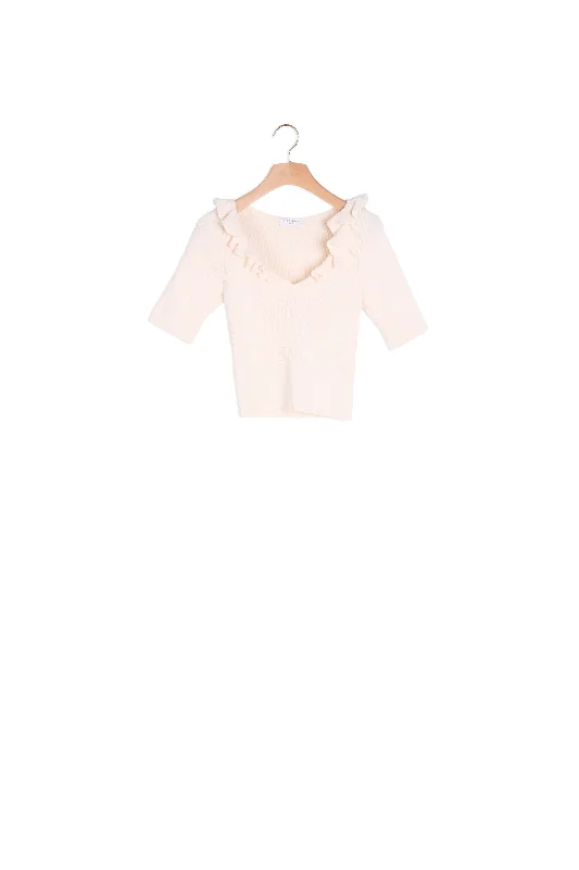 cashmere blend women cardigan for a luxurious feelPull avec volants à l'encolure