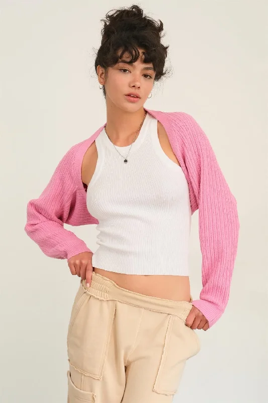 floral print women cardigan for a feminine touchHYFVE Ribbed Knit Bolero Cardigan