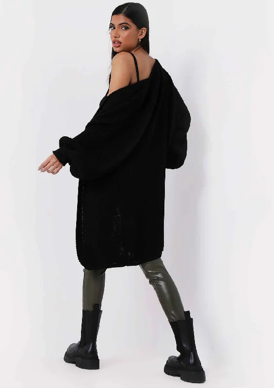 lightweight women cardigan for spring and fallJimena Black Balloon Sleeve Knitted Cardigan lightweight women cardigan for spring and fallJimena Black Balloon Sleeve Knitted Cardigan