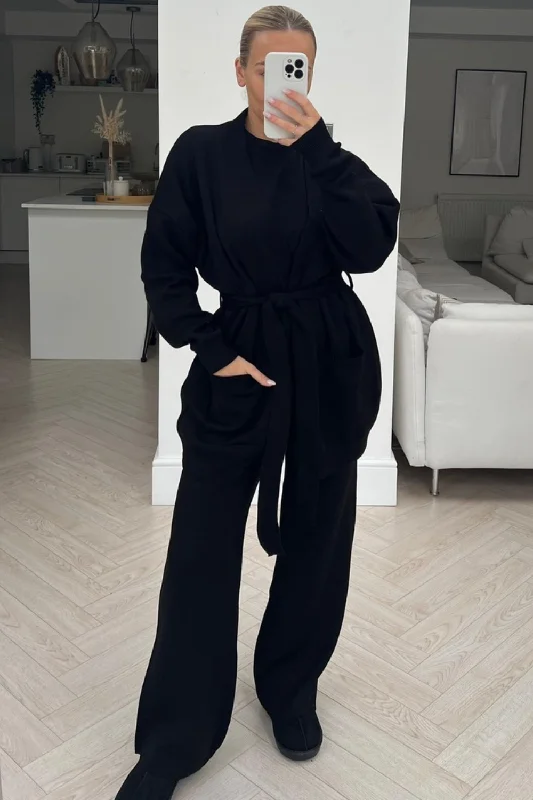 lightweight women cardigan for spring and fallJuliana black 3 piece knitted cardigan loungewear set lightweight women cardigan for spring and fallJuliana black 3 piece knitted cardigan loungewear set