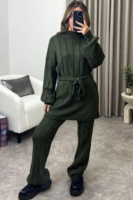 open front women cardigan for easy stylingKila Khaki Belted Jumper and Trousers Knitted Loungewear Set open front women cardigan for easy stylingKila Khaki Belted Jumper and Trousers Knitted Loungewear Set