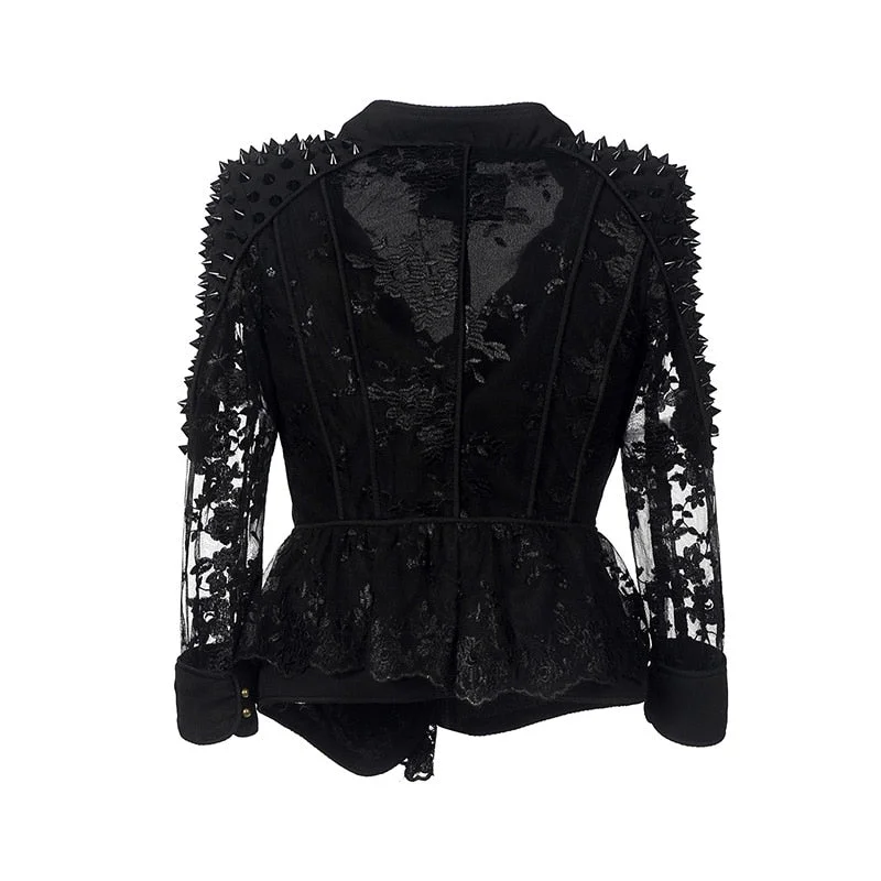 Women's reversible down coats with two - tone designs for versatile stylingLace Coat Gothic Black Punk Women's reversible down coats with two - tone designs for versatile stylingLace Coat Gothic Black Punk