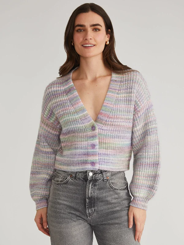 v neck women cardigan to elongate the necklineLibby: Spacedye Button Down Cardigan