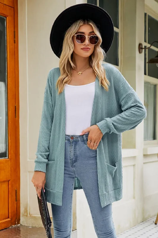 boyfriend style women cardigan for a relaxed fitLong Sleeve Pocketed Cardigan