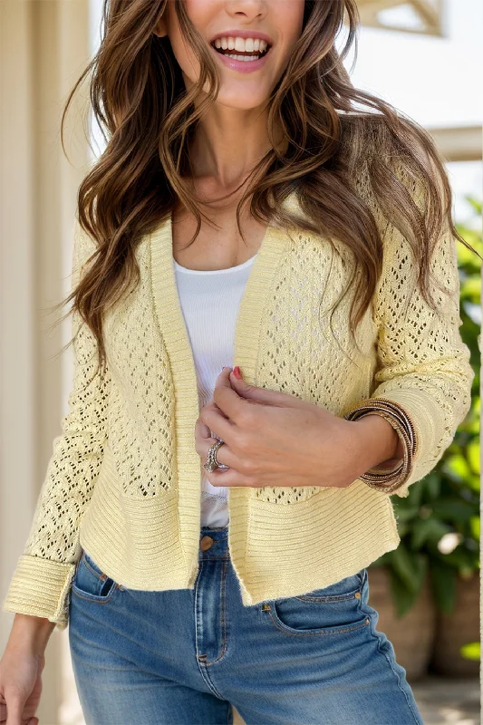 color block women cardigan with bold huesOpenwork Open Front Long Sleeve Cardigan