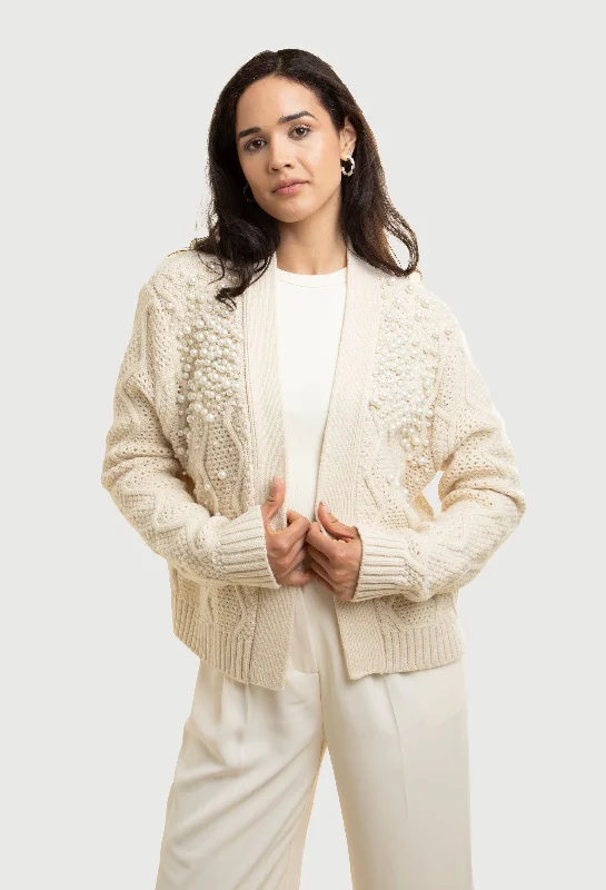 cropped women cardigan to pair with high - waisted jeansPearl Embellished Cardigan