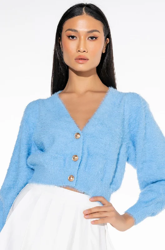 machine washable women cardigan for easy carePSA FUZZY CROPPED CARDIGAN