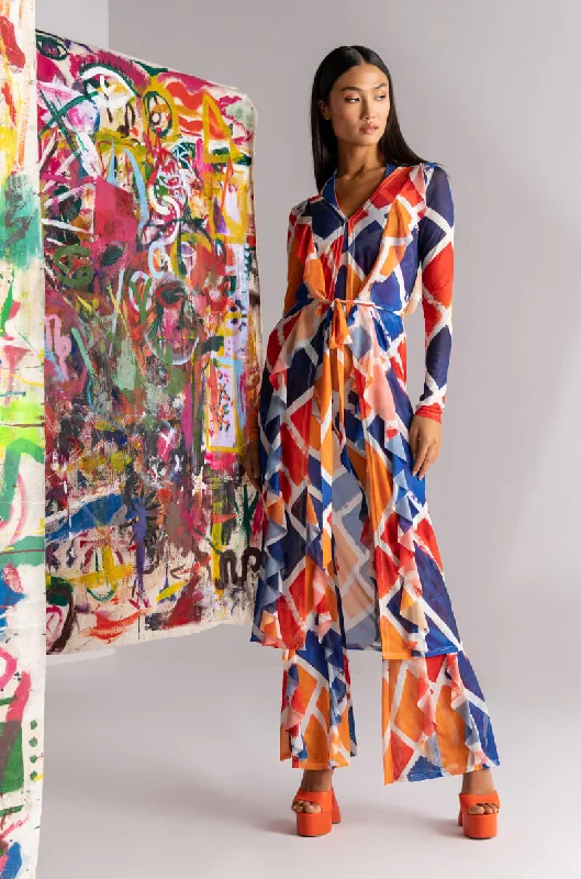 lightweight women cardigan for spring and fallSKYART X AKIRA MAXI RUFFLE CARDIGAN