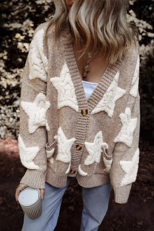 button down women cardigan with vintage buttonsStar Button Up Long Sleeve Cardigan