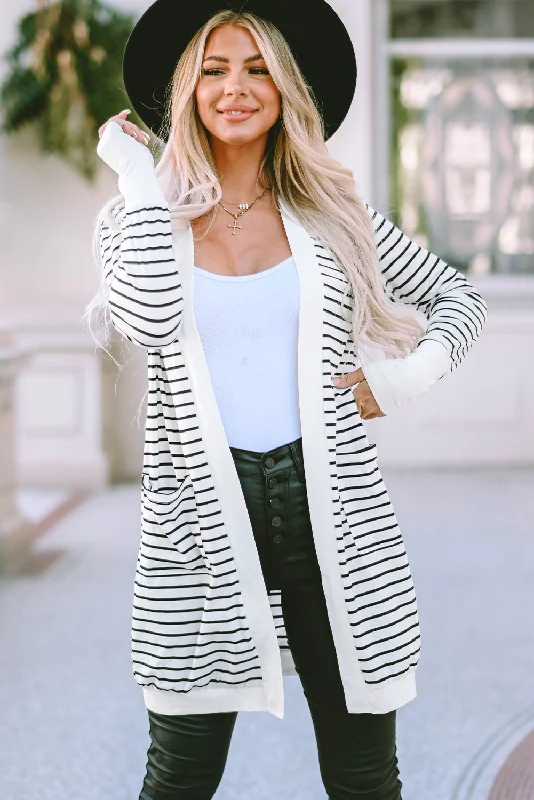 maternity women cardigan for expecting momsStriped Open Front Longline Cardigan