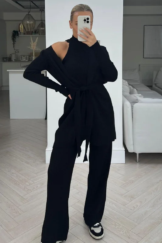 lightweight women cardigan for spring and fallterri black 3 peice knitted cardigan loungewear set lightweight women cardigan for spring and fallterri black 3 peice knitted cardigan loungewear set