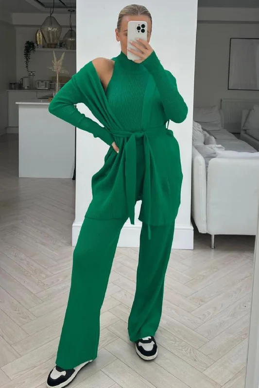 open front women cardigan for easy stylingterri green 3 piece knitted cardigan loungewear set open front women cardigan for easy stylingterri green 3 piece knitted cardigan loungewear set