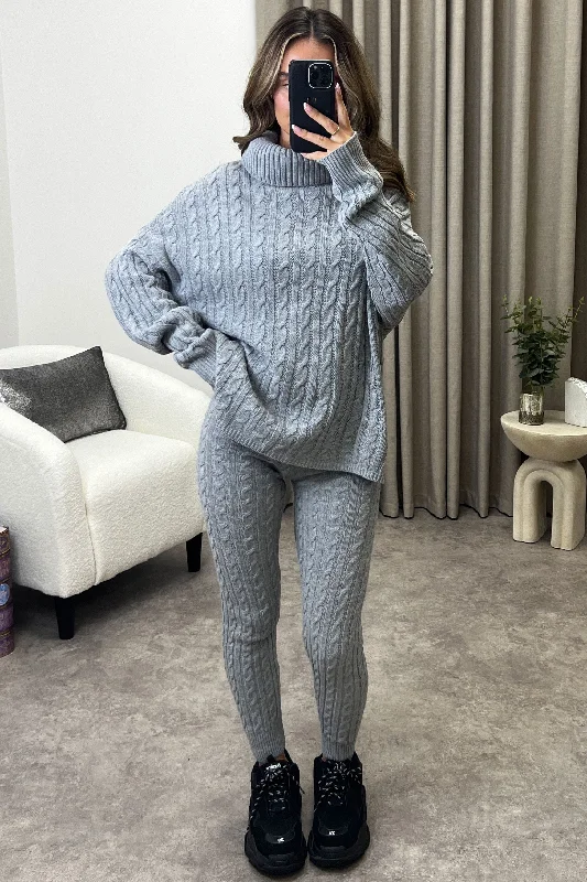 long length women cardigan with side slitsToni Grey Cable Knit Oversized Roll Neck Co-Ord long length women cardigan with side slitsToni Grey Cable Knit Oversized Roll Neck Co-Ord