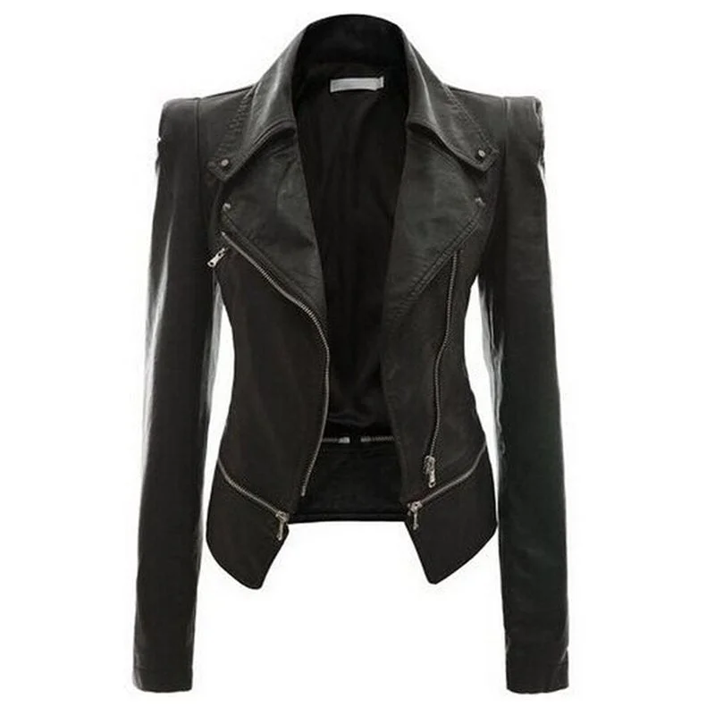 Women's knee - length wool blend coats with a fur collar for added warmthWomen PU Jackets Gothic Women's knee - length wool blend coats with a fur collar for added warmthWomen PU Jackets Gothic