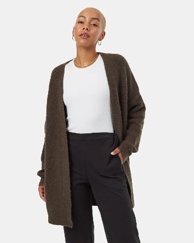 long length women cardigan with side slitsHighline Fuzzy Open Cardigan