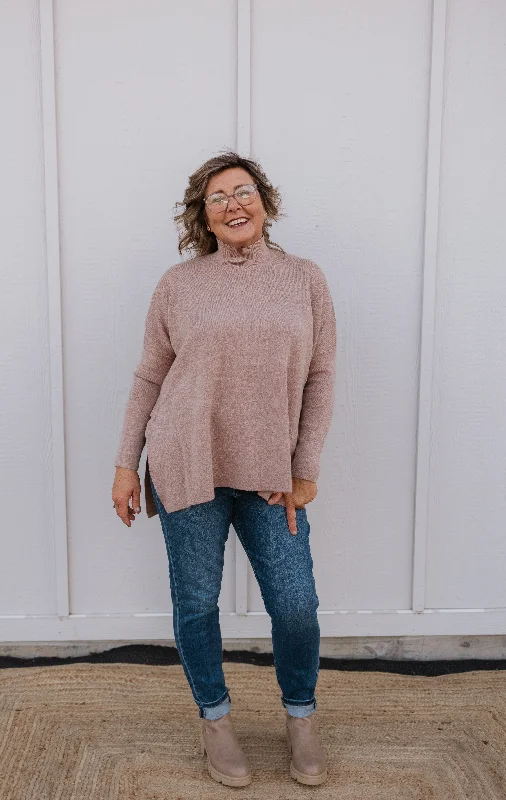 Plus Size Women's Side - Slit Sweaters in Bold SolidsANDREA MOCK NECK SWEATER 2 COLOR OPTIONS Plus Size Women's Side - Slit Sweaters in Bold SolidsANDREA MOCK NECK SWEATER 2 COLOR OPTIONS