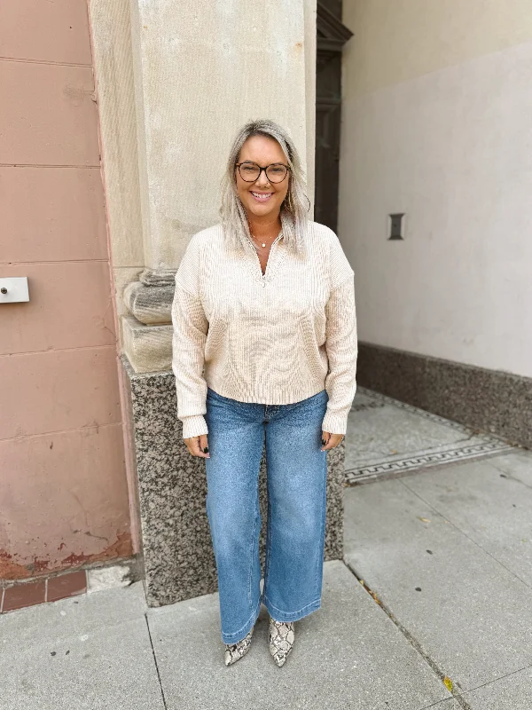 Plus Size Women's Ruffled Hem Sweaters in Floral PrintsCool Taupe Quarter Zip Sweater Plus Size Women's Ruffled Hem Sweaters in Floral PrintsCool Taupe Quarter Zip Sweater
