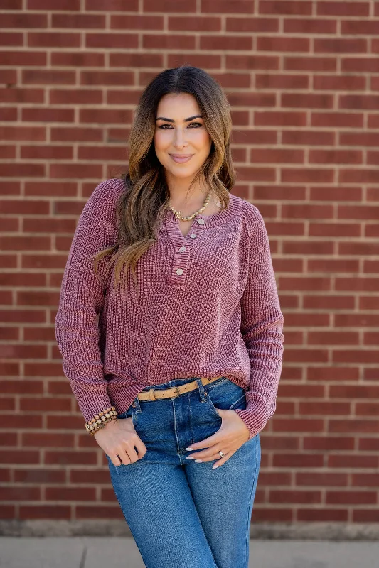 V - Neck Women's Ribbed Wool Sweaters for FallEdgy Button Accented Knit Sweater