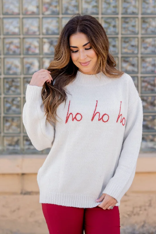 Split - Hem Women's Linen Blend Sweaters for SpringHo Ho Ho Stitched Sweater