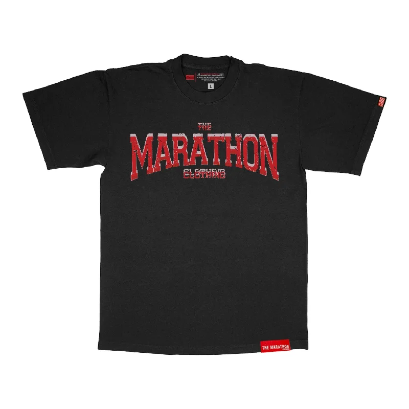 Embroidered Women T Shirt with Intricate DetailsMarathon Clothing Beveled T-Shirt - Vintage Black Embroidered Women T Shirt with Intricate DetailsMarathon Clothing Beveled T-Shirt - Vintage Black