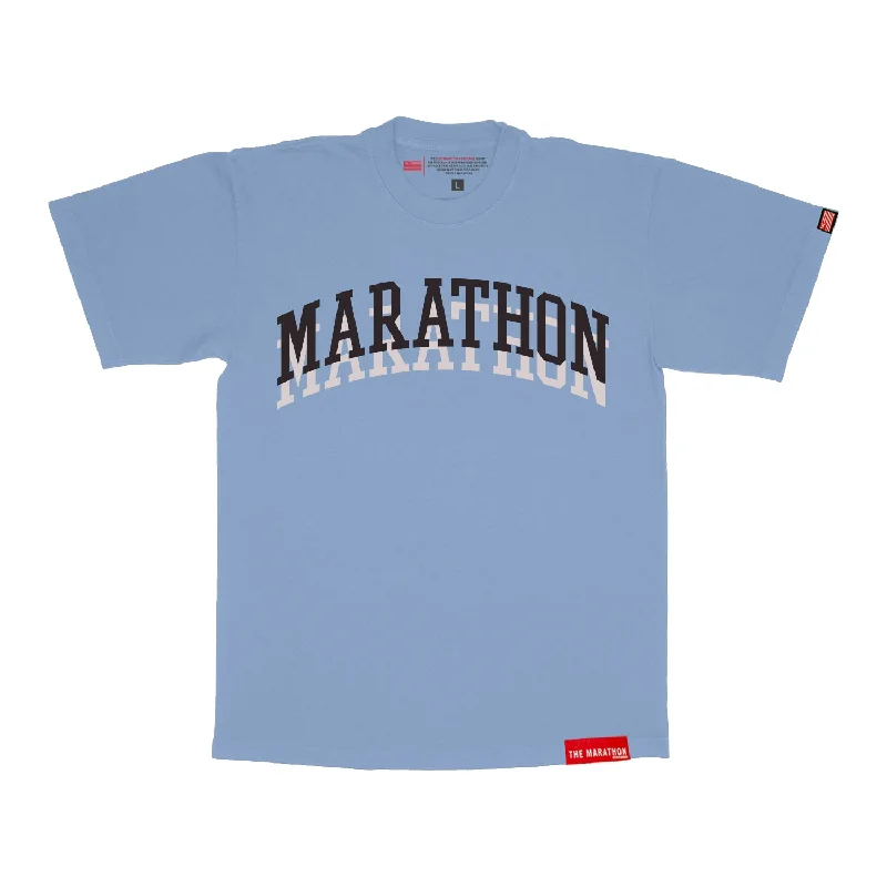 Embroidered Women T Shirt with Intricate DetailsMarathon Double Arch T-Shirt - Powder Blue Embroidered Women T Shirt with Intricate DetailsMarathon Double Arch T-Shirt - Powder Blue