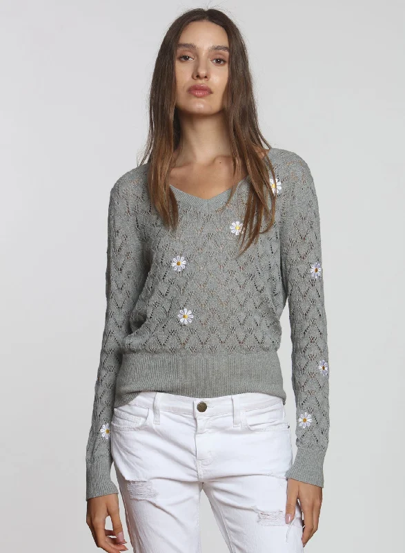 Hooded Women's Fleece - Lined Sweaters for WinterMarguerite Vee - Fog