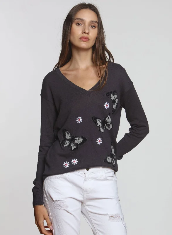 Plus Size Women's Sequined Sweaters for Special OccasionsMia Meadow Vee - Graphite