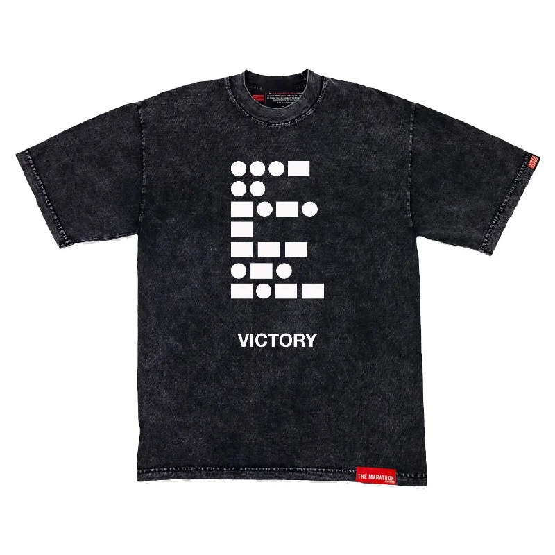 Ringer T Shirt Women with Retro - Inspired StripesMorse Code Victory T-Shirt - Carbon Washed Black