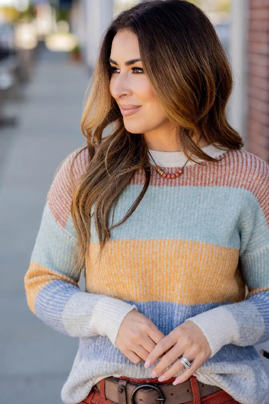 Plus Size Women's Belted Cable Knit SweatersPure Fate Striped Sweater