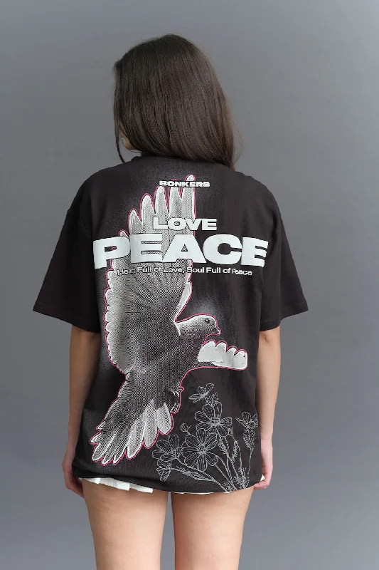 Floral Print Women T Shirt for a Feminine TouchSignature Love And Peace Premium Oversized T-shirt