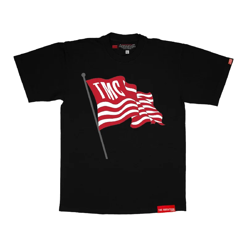 Ringer T Shirt Women with Retro - Inspired StripesTMC Flag Post T-Shirt - Black