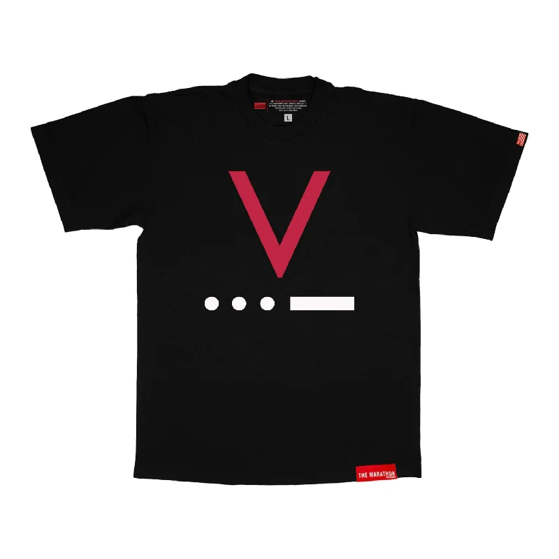 Distressed Women T Shirt with a Laid - Back AestheticV for Victory Code T-Shirt - Black Distressed Women T Shirt with a Laid - Back AestheticV for Victory Code T-Shirt - Black