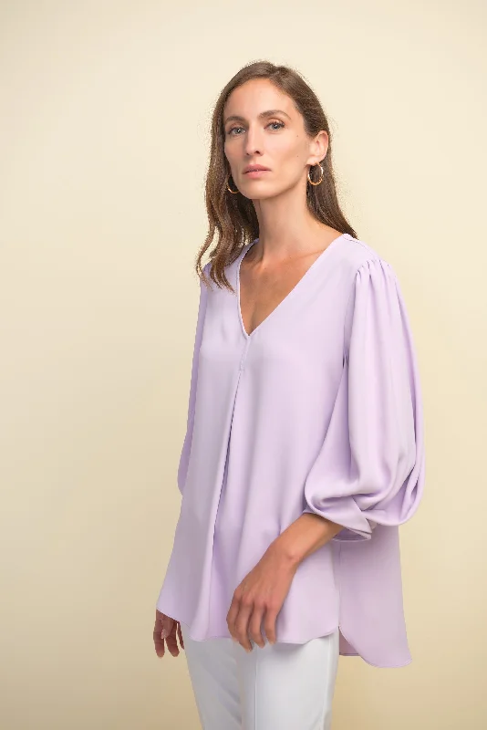 Tie - Front Women's Lambswool Sweaters in Pastel HuesJoseph Ribkoff V-Neck, Blouson Sleeve Blouse Tie - Front Women's Lambswool Sweaters in Pastel HuesJoseph Ribkoff V-Neck, Blouson Sleeve Blouse
