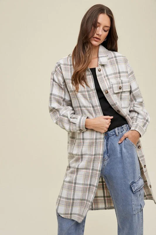 Plus Size Women's Belted Cable Knit SweatersViolet Plaid Shacket Jacket