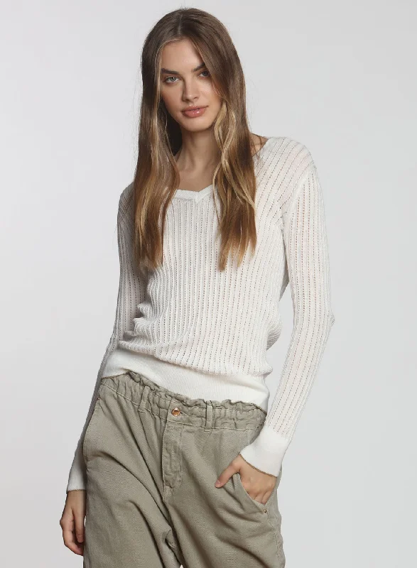Open - Front Women's Cardigan - Style Mohair SweatersWinnie Rib Vee - White