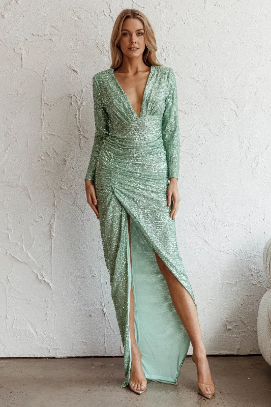 Wrap - Style Women Dress with Adjustable Fit for All Body TypesAdele Long Sleeve Sequin Maxi Dress Mint Wrap - Style Women Dress with Adjustable Fit for All Body TypesAdele Long Sleeve Sequin Maxi Dress Mint