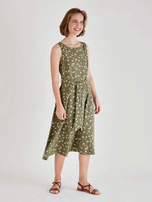 Women jumpsuits with a V - neck for a flattering and elongating effectAdelia Linen & Cotton Polka Dot Sleeveless Dress | Olive Women jumpsuits with a V - neck for a flattering and elongating effectAdelia Linen & Cotton Polka Dot Sleeveless Dress | Olive