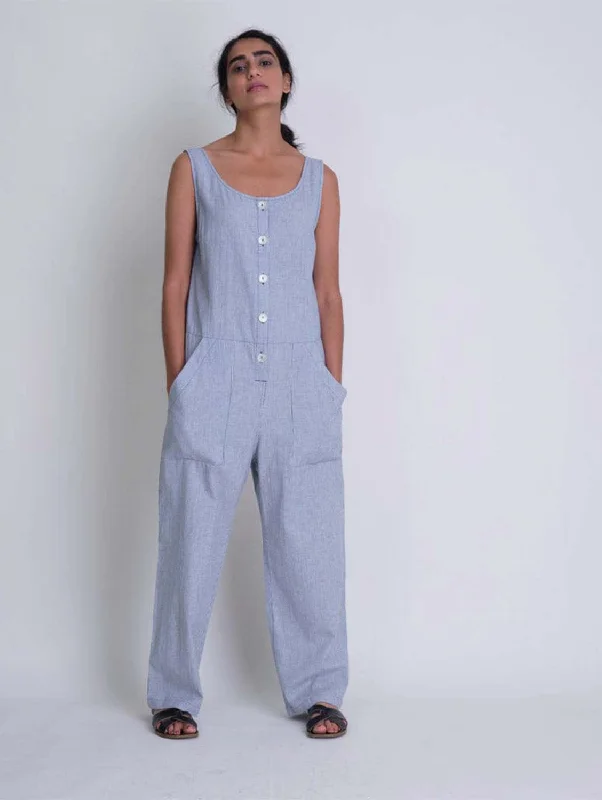 Women jumpsuits with a criss - cross back for a flirty and eye - catching detailAmber Cotton Striped Jumpsuit | Indigo Women jumpsuits with a criss - cross back for a flirty and eye - catching detailAmber Cotton Striped Jumpsuit | Indigo