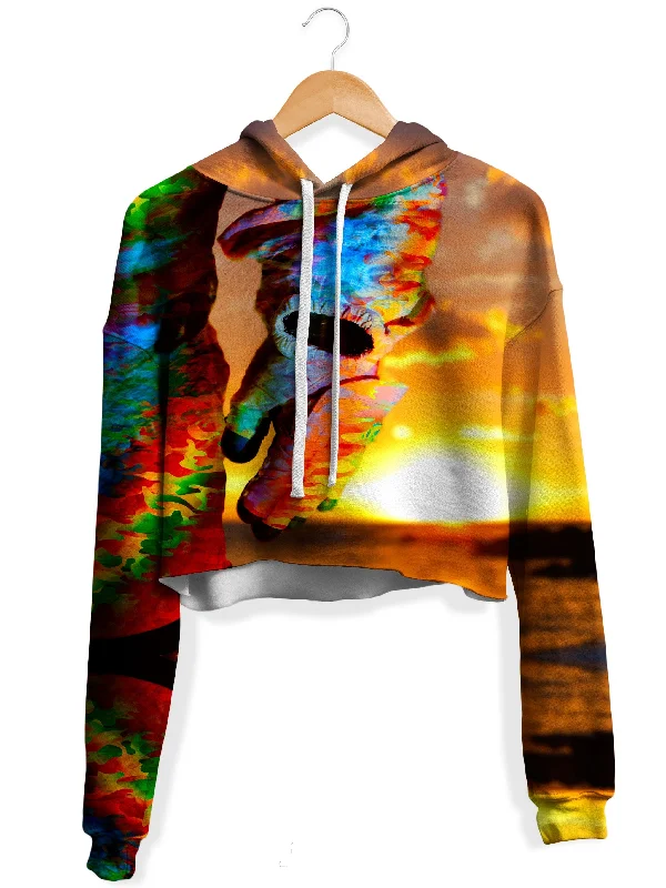 Women's hoodie with a kangaroo pocket and a pom - pom drawstring for added charmAstronaut Arm Fleece Crop Hoodie Women's hoodie with a kangaroo pocket and a pom - pom drawstring for added charmAstronaut Arm Fleece Crop Hoodie