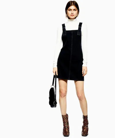 Empire Waist Women Dress to Accentuate the Bust and Conceal the WaistBlack Denim Pinafore Dress Empire Waist Women Dress to Accentuate the Bust and Conceal the WaistBlack Denim Pinafore Dress
