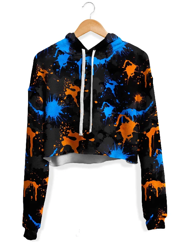 Women's mock - neck sweatshirt made of moisture - wicking material for fitness useBlue and Orange Waves Fleece Crop Hoodie Women's mock - neck sweatshirt made of moisture - wicking material for fitness useBlue and Orange Waves Fleece Crop Hoodie
