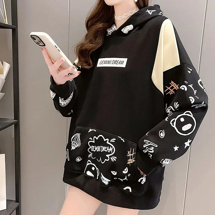 Women's tie - dye hoodie in bright colors for a retro and eye - catching styleCute Cartoon Letter Print Hoodie Women's tie - dye hoodie in bright colors for a retro and eye - catching styleCute Cartoon Letter Print Hoodie
