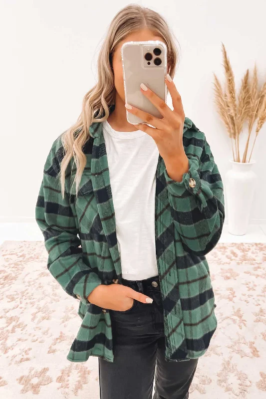 Women's faux fur - trimmed denim jackets for a trendy and cozy styleCharlie Shacket Green Women's faux fur - trimmed denim jackets for a trendy and cozy styleCharlie Shacket Green