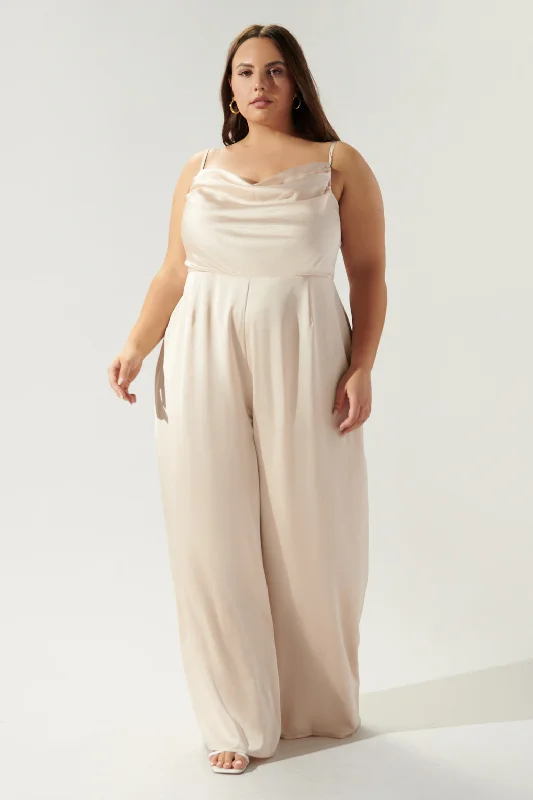 Sheer women jumpsuits with lace panels for a romantic and sexy styleChateau Satin Cowl Neck Jumpsuit Curve Sheer women jumpsuits with lace panels for a romantic and sexy styleChateau Satin Cowl Neck Jumpsuit Curve