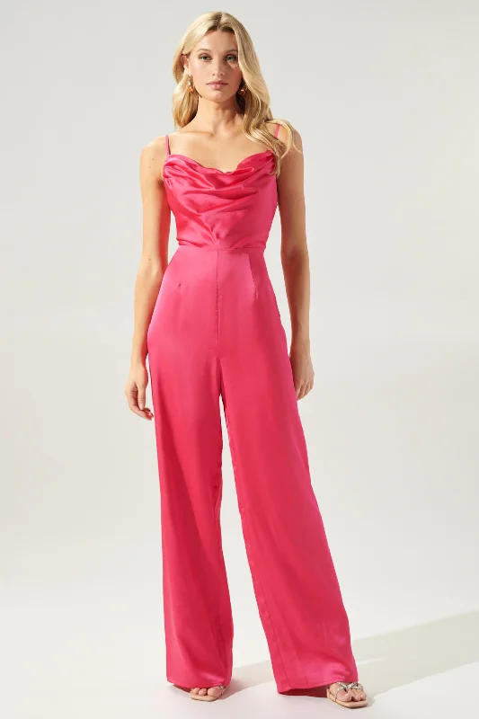 Women jumpsuits with geometric prints for a modern and contemporary aestheticChateau Satin Cowl Neck Jumpsuit Women jumpsuits with geometric prints for a modern and contemporary aestheticChateau Satin Cowl Neck Jumpsuit