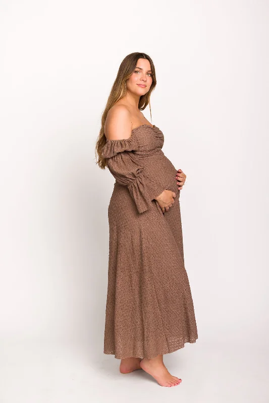 Ruffled Women Dress with Multiple Layers for a Playful and Girly StyleCorrine Tiered Sleeve Maxi Dress with Pockets in Deep Mocha - Bump Friendly - Restocking Mid November Ruffled Women Dress with Multiple Layers for a Playful and Girly StyleCorrine Tiered Sleeve Maxi Dress with Pockets in Deep Mocha - Bump Friendly - Restocking Mid November