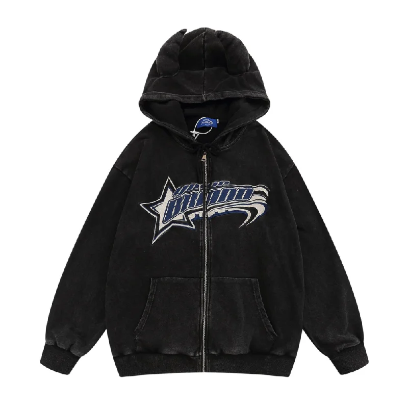Women's cropped sweatshirt with a slogan graphic for a fun and expressive lookDistressed Lettering Embroidered Hoodie Women's cropped sweatshirt with a slogan graphic for a fun and expressive lookDistressed Lettering Embroidered Hoodie