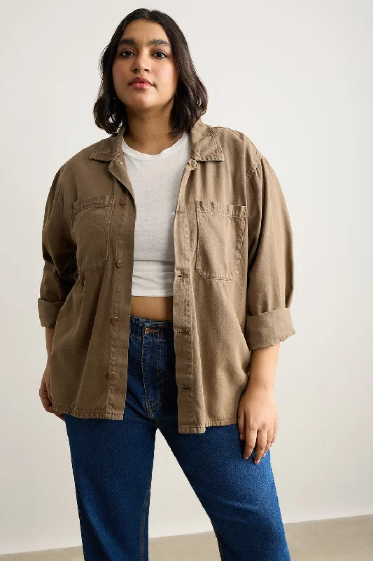 Women's bomber jackets with a holographic finish for a futuristic and eye - catching lookEarthy Two Pocketed Denim Ef. Shacket Women's bomber jackets with a holographic finish for a futuristic and eye - catching lookEarthy Two Pocketed Denim Ef. Shacket