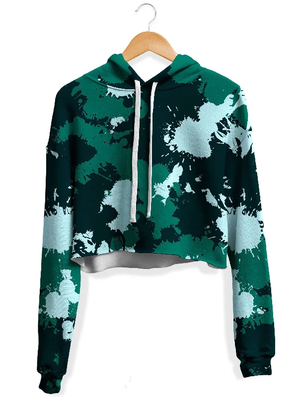 Women's quarter - zip sweatshirt made of organic cotton for eco - conscious fashionEmerald Teal Paint Splatter Fleece Crop Hoodie Women's quarter - zip sweatshirt made of organic cotton for eco - conscious fashionEmerald Teal Paint Splatter Fleece Crop Hoodie