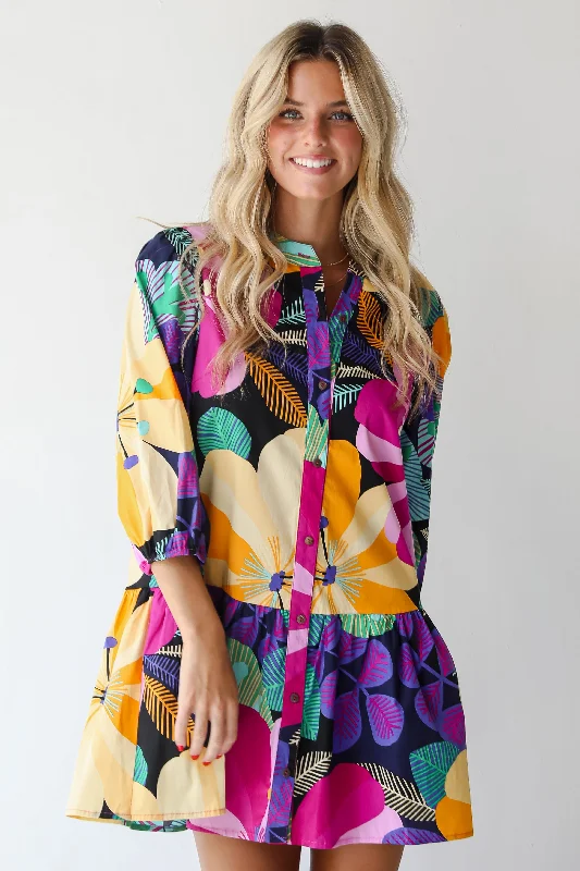Plus Size Women Dress with a Flattering A - Line Cut for Comfort and StyleFINAL SALE - Exemplary Charm Multicolored Floral Mini Dress Plus Size Women Dress with a Flattering A - Line Cut for Comfort and StyleFINAL SALE - Exemplary Charm Multicolored Floral Mini Dress
